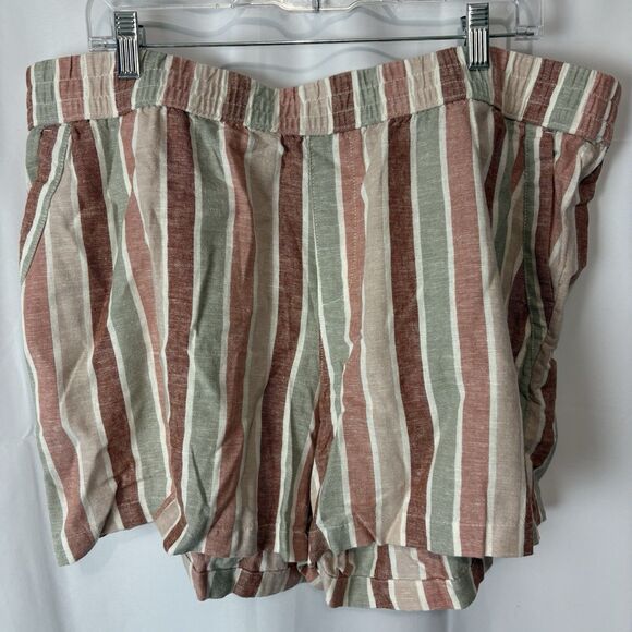 Sonoma Linen Blend Shorts Size XXL Pink & Grey Stripes Pockets Coastal Summer - Picture 1 of 6